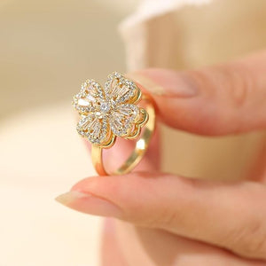 Four Leaf Clover Spinner Ring β Stainless Steel Anti-Stress Fidget Ring for Women β Zircon Rotatable Anxiety Ring β Aesthetic Jewelry Gift