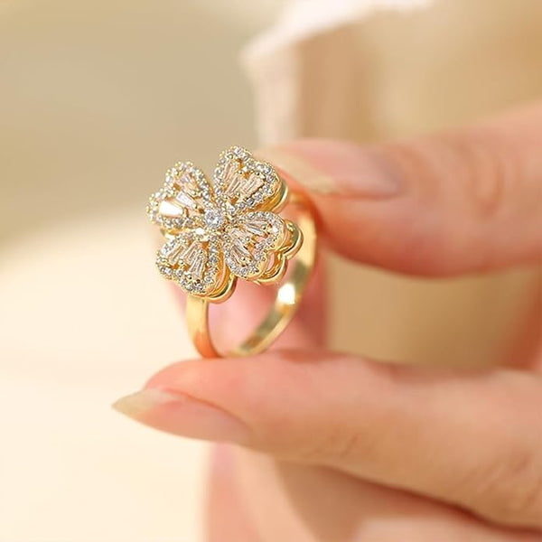 Four Leaf Clover Spinner Ring β Stainless Steel Anti-Stress Fidget Ring for Women β Zircon Rotatable Anxiety Ring β Aesthetic Jewelry Gift