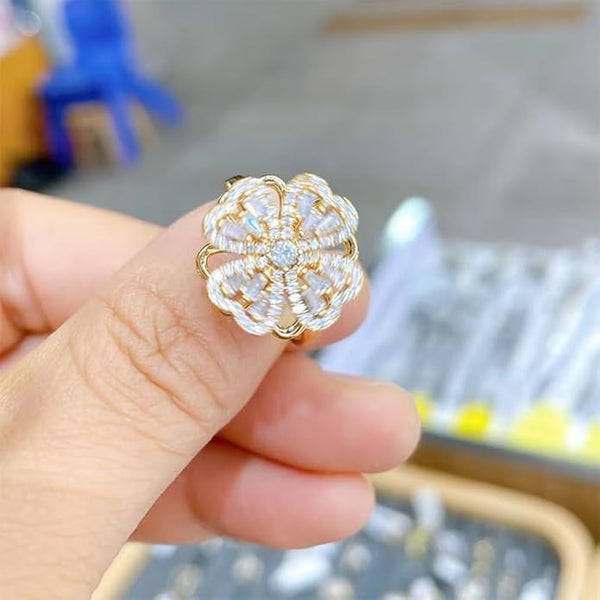 Four Leaf Clover Spinner Ring β Stainless Steel Anti-Stress Fidget Ring for Women β Zircon Rotatable Anxiety Ring β Aesthetic Jewelry Gift