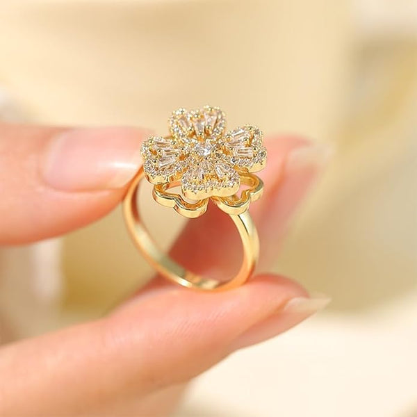 Four Leaf Clover Spinner Ring β Stainless Steel Anti-Stress Fidget Ring for Women β Zircon Rotatable Anxiety Ring β Aesthetic Jewelry Gift