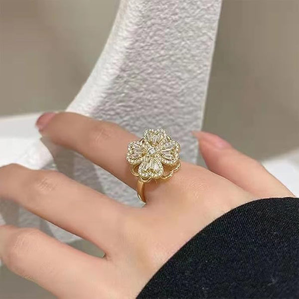Four Leaf Clover Spinner Ring β Stainless Steel Anti-Stress Fidget Ring for Women β Zircon Rotatable Anxiety Ring β Aesthetic Jewelry Gift