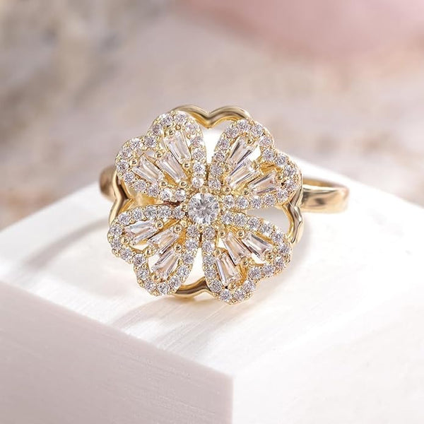 Four Leaf Clover Spinner Ring β Stainless Steel Anti-Stress Fidget Ring for Women β Zircon Rotatable Anxiety Ring β Aesthetic Jewelry Gift
