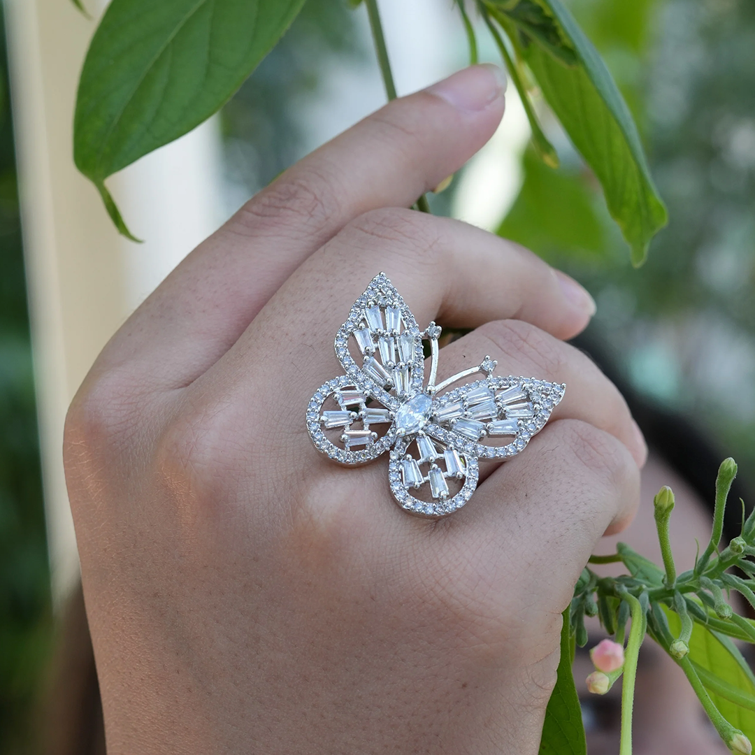 Diamond on sale .925 Silver Open Work Butterfly Ring