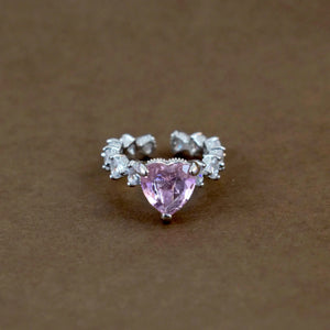 Heart diamond ring I Pink heart cocktail ring Adjustable