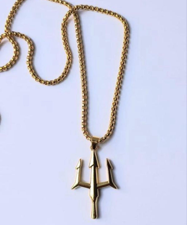 Golden Trident Pendant Necklace