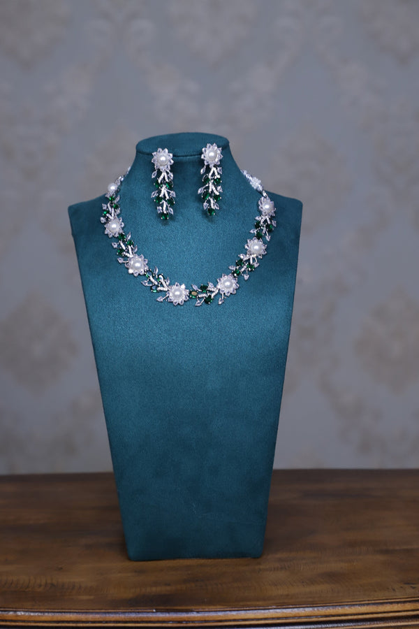 Viora’s Green American Diamond Set with Pearl
