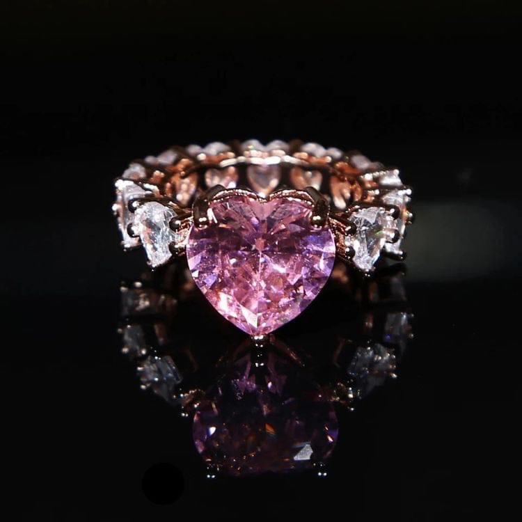 Heart diamond ring I Pink heart cocktail ring Adjustable